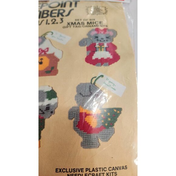 Needlepoint By Numbers Xmas Mice Set Of Six Gift Tag/Ornaments Exclusive Plastic - Picture 7 of 10